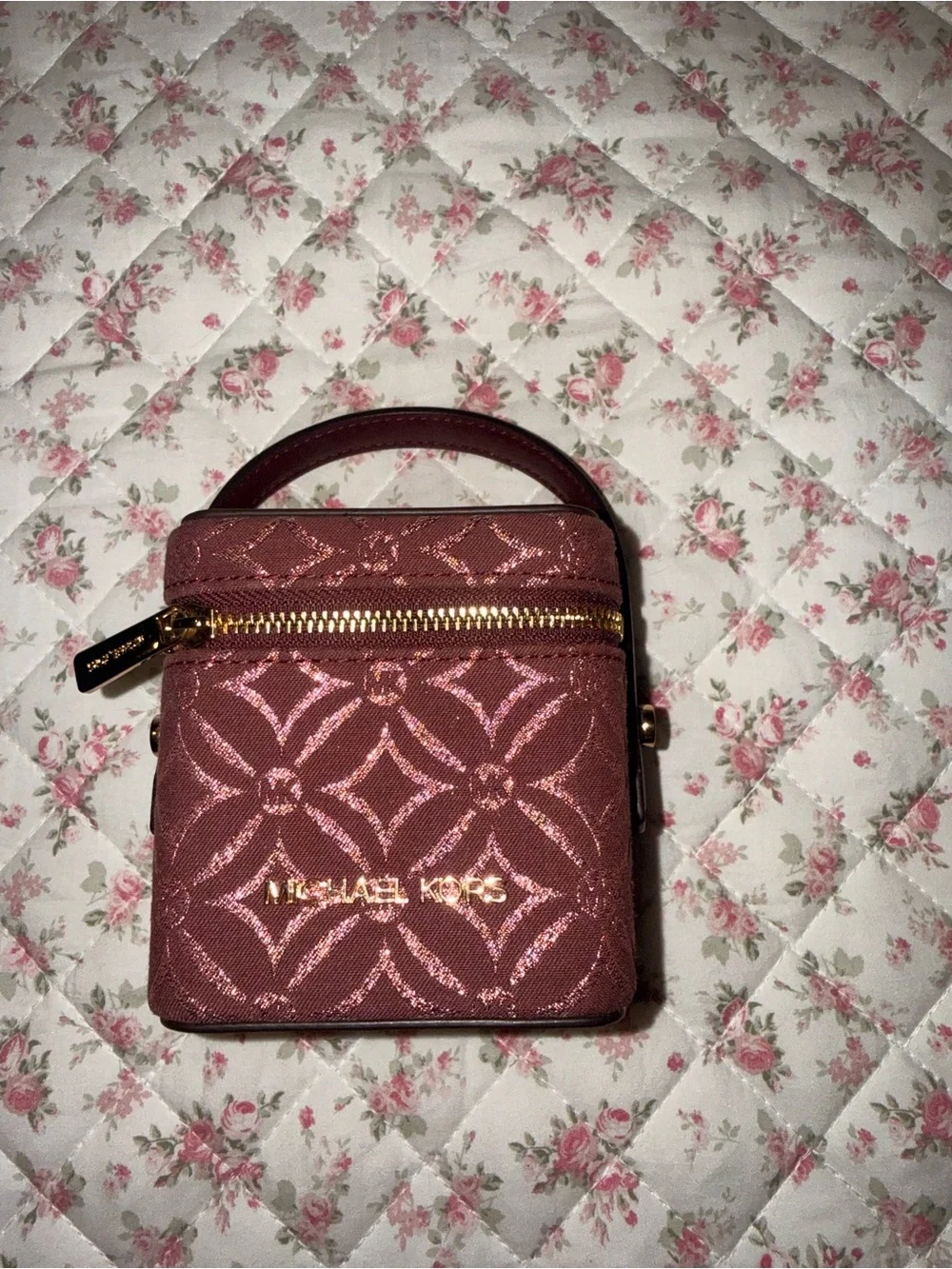 Michael Kors Rose Metallic Patterned Mini Top-Handle Bag